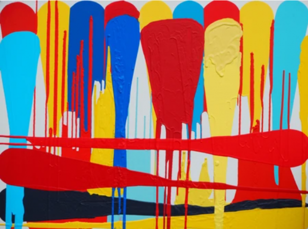 Yaniv's painting with colorful drips of paint