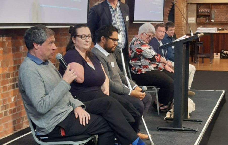 ODI staff appearing on a panel - Matt, Sarah, Josh, Brian (standing), Pauline and Darryl