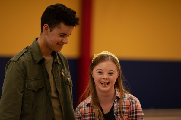 Libby, a young woman with Down Syndrome is pictured with her co-star Sebastian